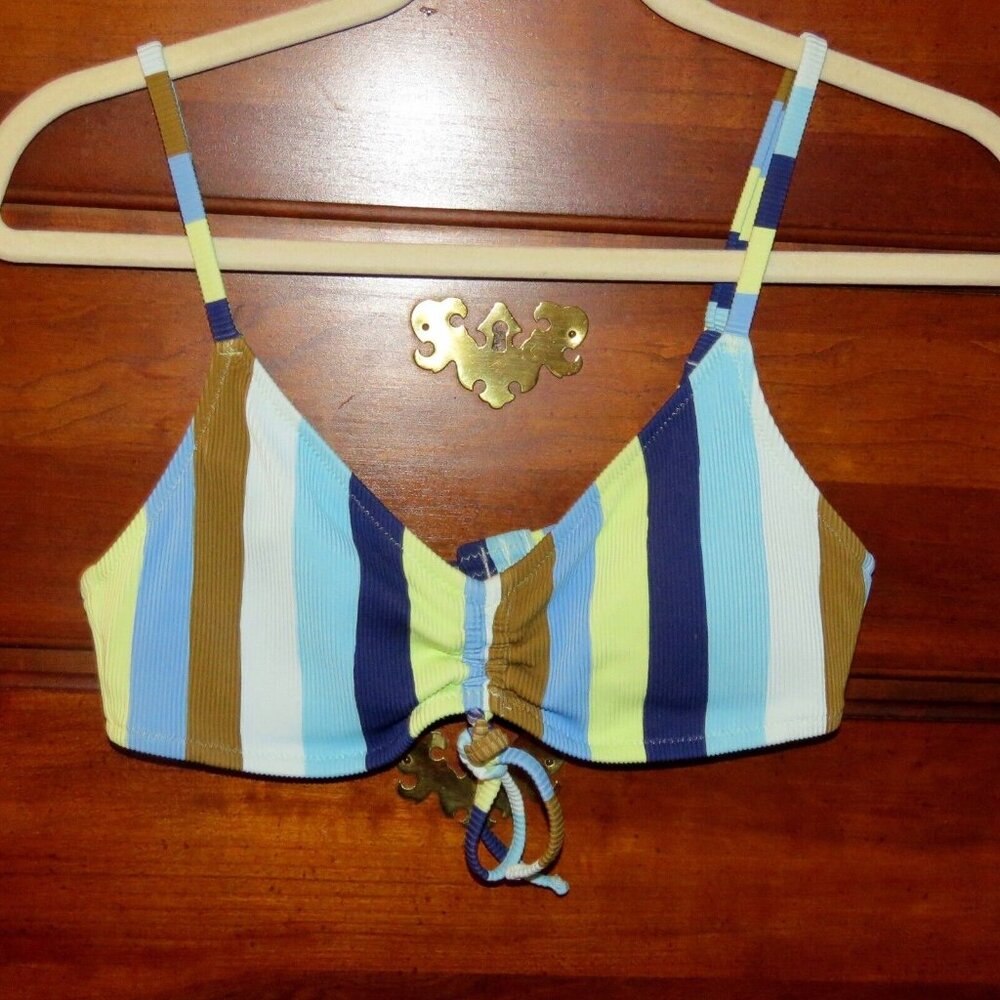 American Eagle Outfitters Aerie Scoop Crinkle Vertical Stripe Bikini Top Medium